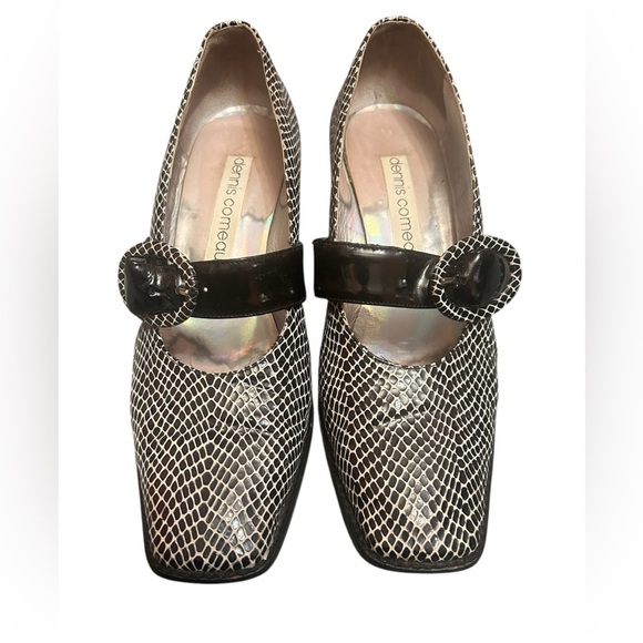 Dennis Comeau Leather Block Stylish Black/White Heels  Herringbone Pattern 7.5 - Picture 1 of 10